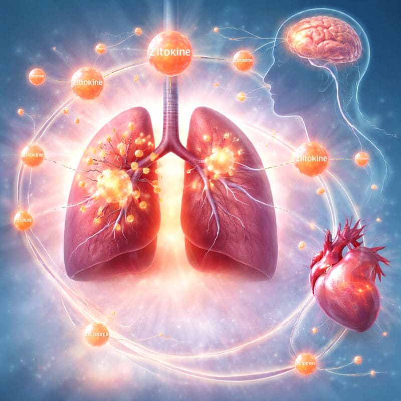 Zytokinsturm bei Long-COVID – immunologische Entzündungsreaktion Illustration eines Zytokinsturms bei Long-COVID mit immunologischer Fehlregulation